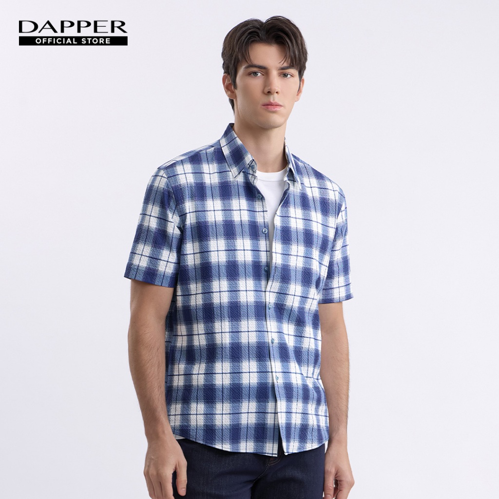 DAPPER เสื้อเชิ้ตแขนสั้น Habour Plaid Print สีกรมท่า (BCS/NA/606TP)
