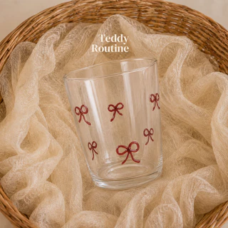 Pre10วัน แก้วโบว์ แก้วเชอรี่ แก้วบอโรซิลิเกต Premium quality ทนความร้อน ลายHandmade จุ400ml