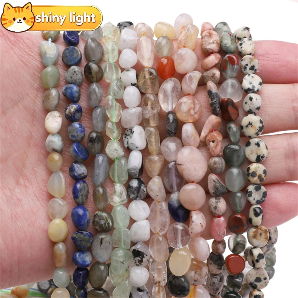 ลูกปัดหินธรรมชาติรูปทรงอิสระ 5-8 มม. ยาว 38 ซม. ต่อเส้น อุปกรณ์ DIY ทำสร้อยข้อมือ สร้อยคอ เครื่องประดับ
