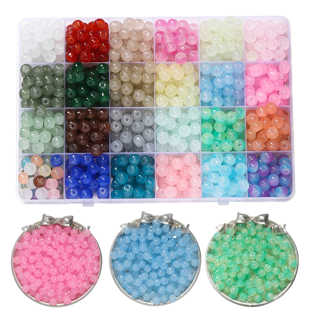 50ชิ้น เยลลี่ ลูกปัดแก้ว 7*8mm ช่องว่าง ลูกปัดสําหรับ ช้สำหรับการทำสร้อยคอลูกปัด DIY