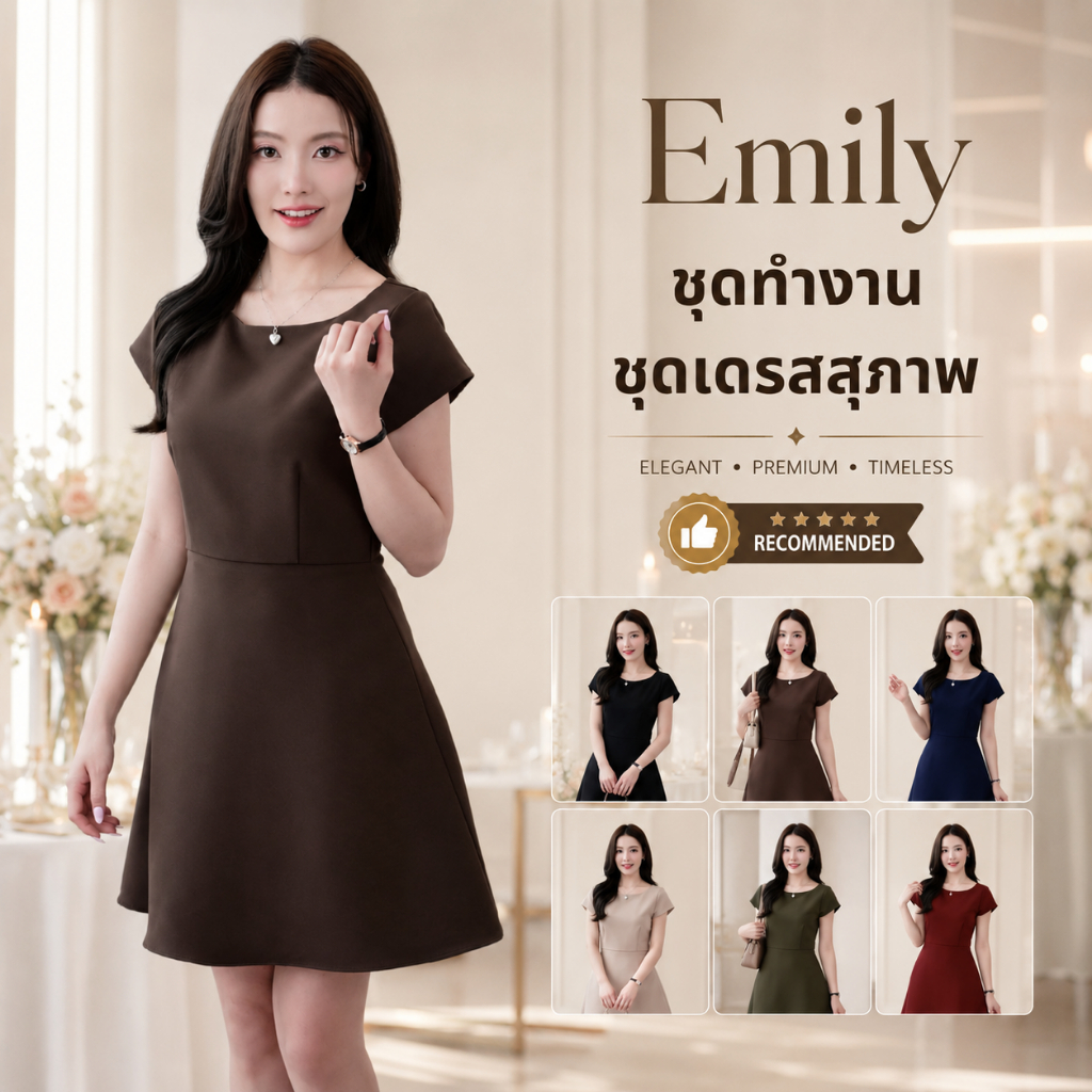 ชุดทำงานผู้หญิง ชุดเดรสสตรี สุภาพ เรียบร้อย สวย มีคุณภาพ รุ่น Emily