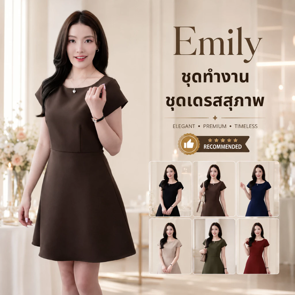 ชุดทำงานผู้หญิง ชุดเดรสสตรี สุภาพ เรียบร้อย สวย มีคุณภาพ รุ่น Emily