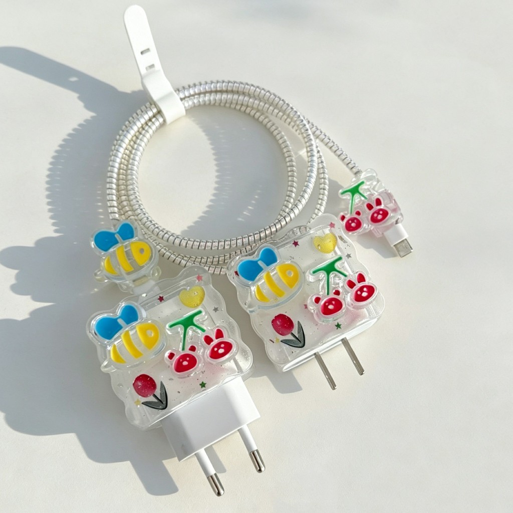 【 ผึ้งเชอรี่ 】 พร้อมส่งจากไทย ลายการ์ตูน ตัวถนอมสาย หัวชาร์จ18w/20w/35W ชุดพันสาย เคสหัวชาร์จ USB 20w 18w 35w