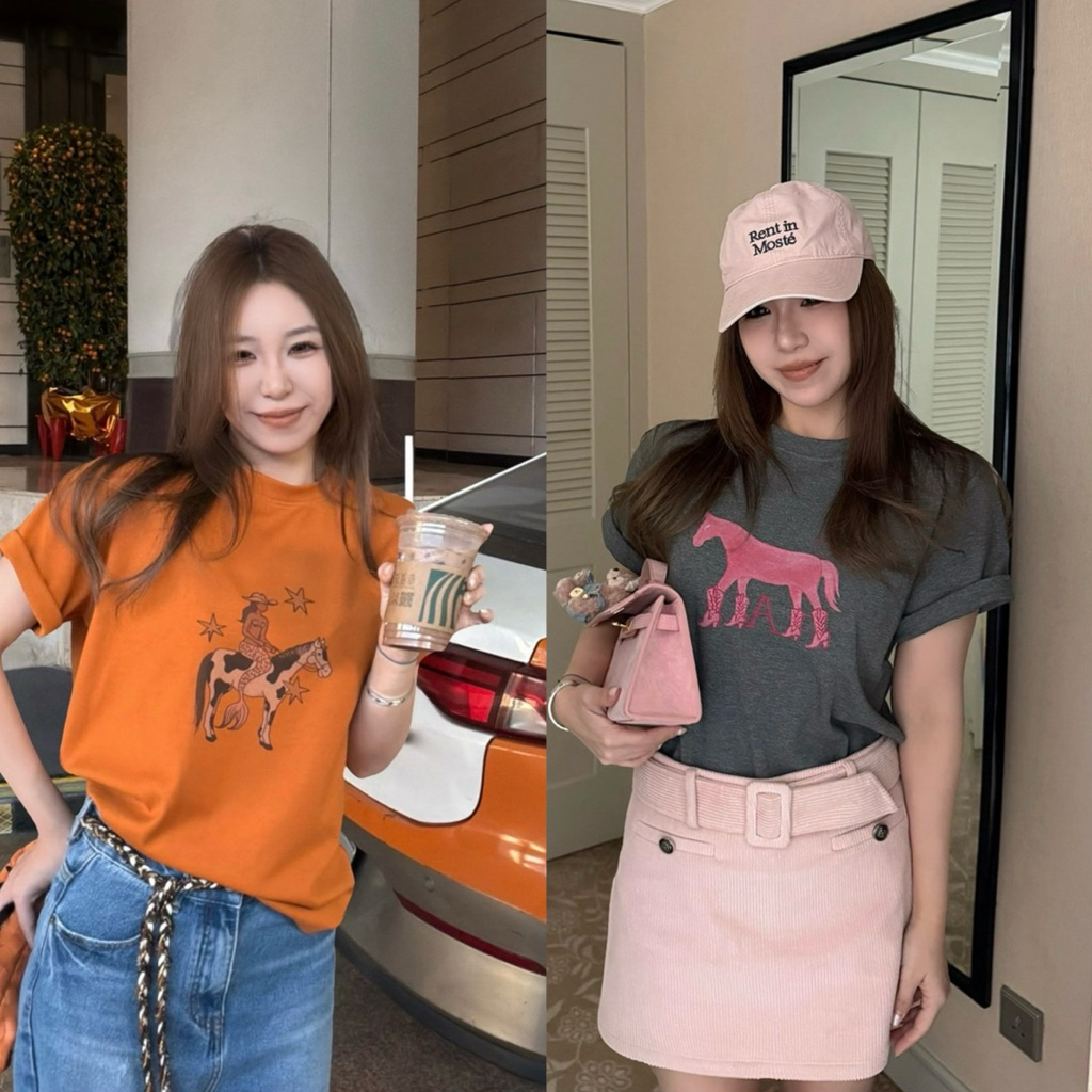 9618# เสื้อยืดคอกลมแขนสั้น สกรีนลายช่วงอก เนื้อผ้าดี ใส่สบาย TAG : WG.WE 🇰🇷