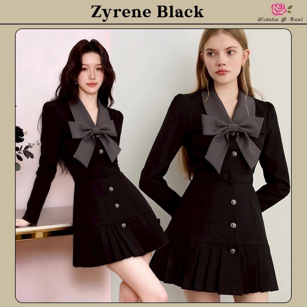Widelia สีดำ Zyrene Black Dress เดรสแขนยาวตัวสวยทรงดี ตัวเดรสเลือกใช้ผ้าเรียบเนื้อสวยมีน้ำหนัก แต่งปกด้วยผ้าสลับสีคุมโทน