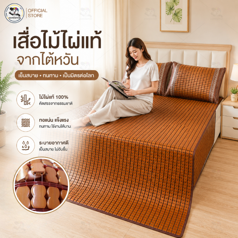 เสื่อไม้ไผ่ เสื่อไม้ไผ่เพื่อสุขภาพ 3/3.5/5/6ฟุต 100%ไผ่ธรรมชาติ เตียงเดี่ยว ลดอาการปวดหลัง ไม่มีหมอน