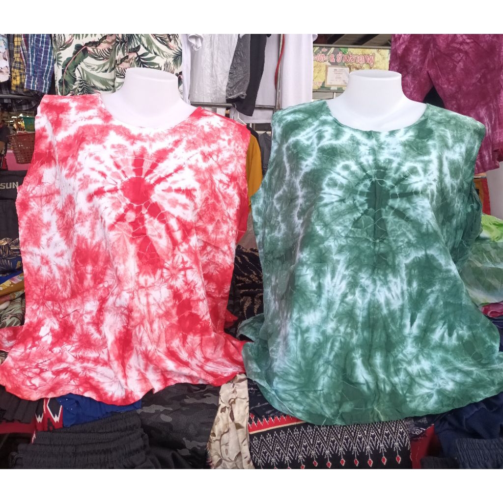 เสื้อแม่บ้านแขนกุดเสื้อสายเดี่ยวและเสื้อแขนปกเลยใหล่ใส่เย็นผ้าไม่หดผ้าย้อมสีสวยลายสวย