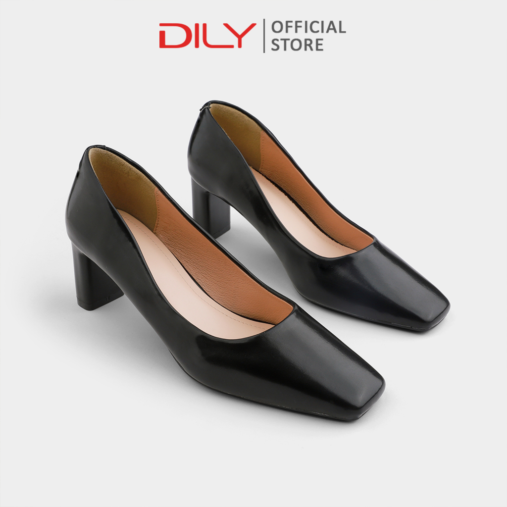 รองเท้าส้นสูงผู้หญิง DILY หัวเหลี่ยมดีไซน์เรียบหรู ส้นบล็อกสูง 6 ซม. รุ่น AA0354