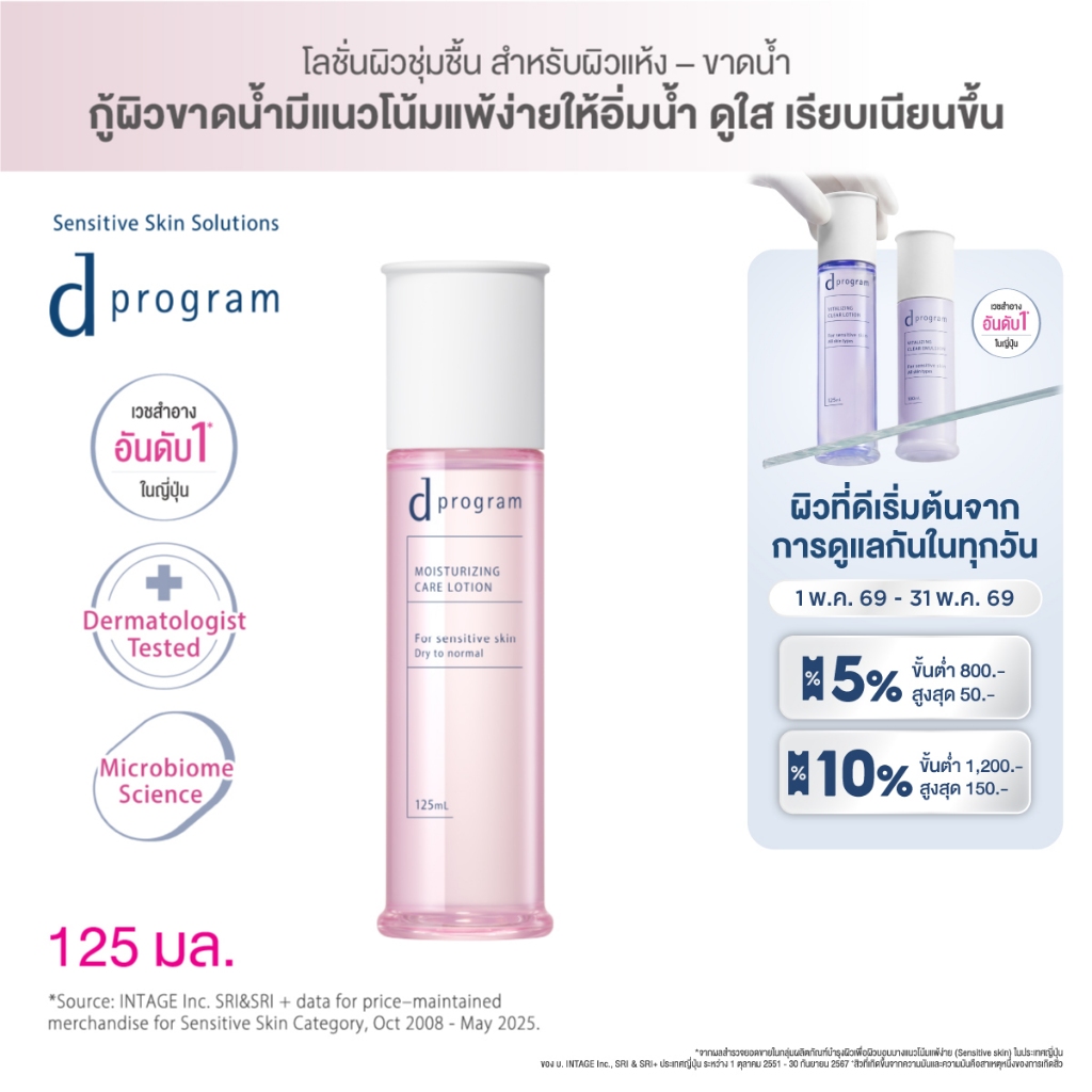 [สูตรใหม่!] d program ดี โปรแกรม มอยส์เจอไรซิ่ง แคร์ โลชั่น 125 mL
