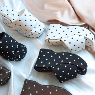 YOURSHOES L10 (เท้าอวบ +1ไซส์) / รองเท้าส้นตึกสูง 4นิ้ว รองเท้าส้นตึกPolkadot