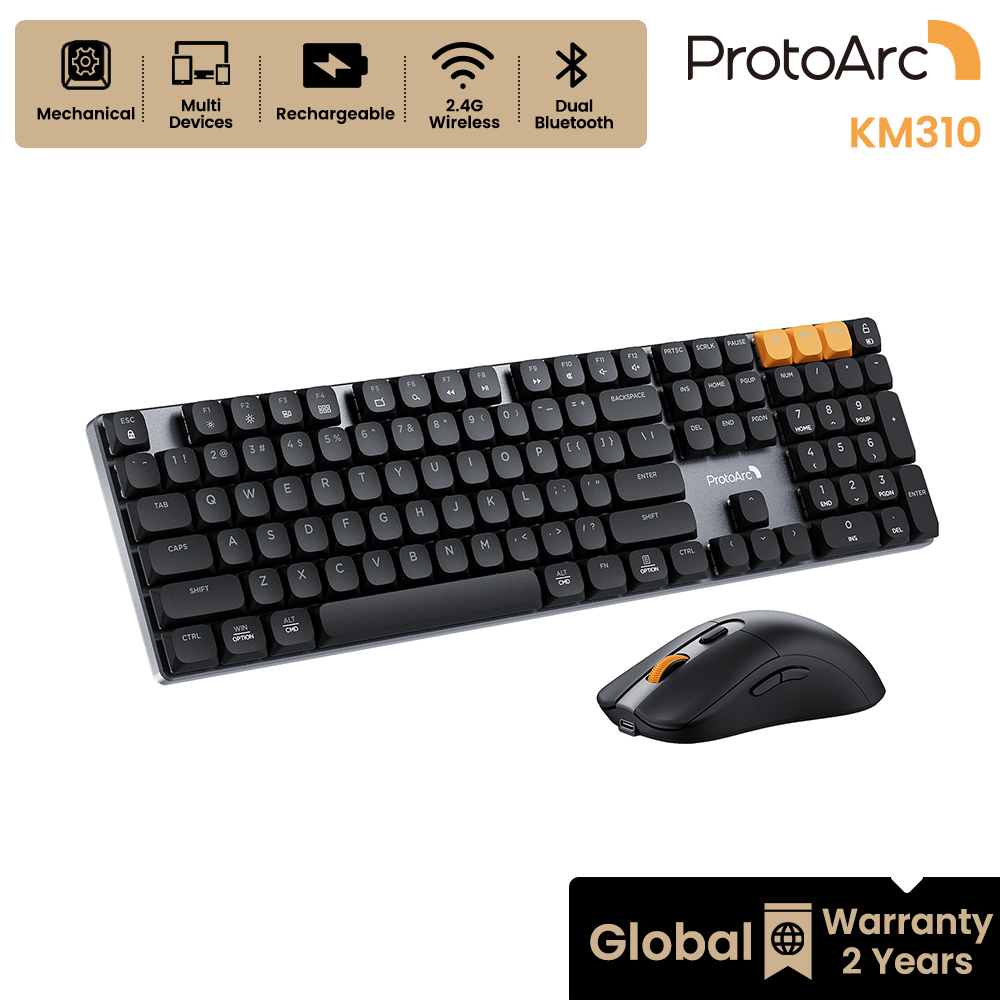 ProtoArc KM310 คีย์บอร์ดเมาส์ Mechanical ไร้สาย Bluetooth+2.4G Red Switch อะลูมิเนียม รับประกัน 2 ปี