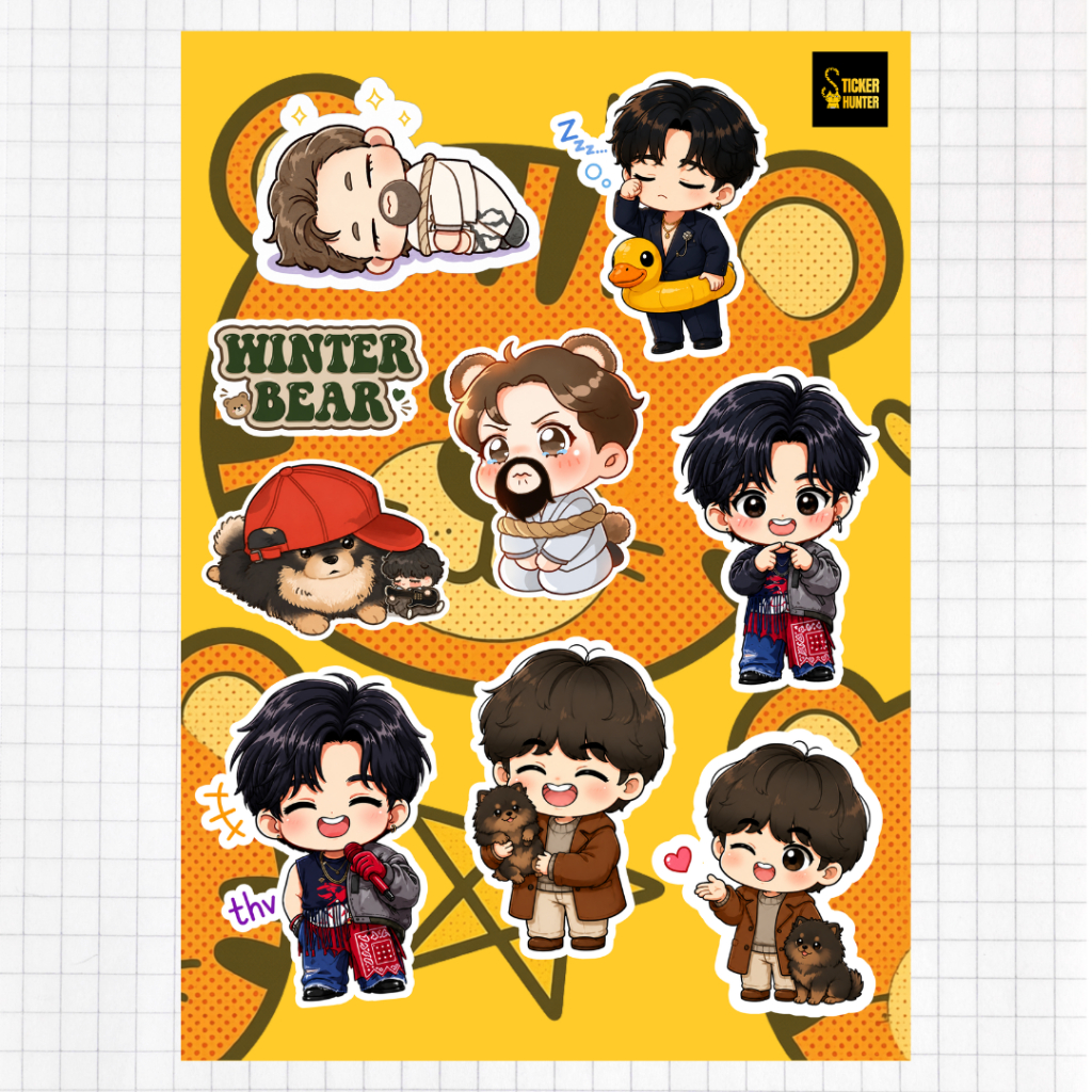 สติ๊กเกอร์บีทีเอส V BTS_คิมแทฮยอง [Fan Made_Cartoon]_ สติ๊กเกอร์ไดคัท กันน้ำ ขนาดA6