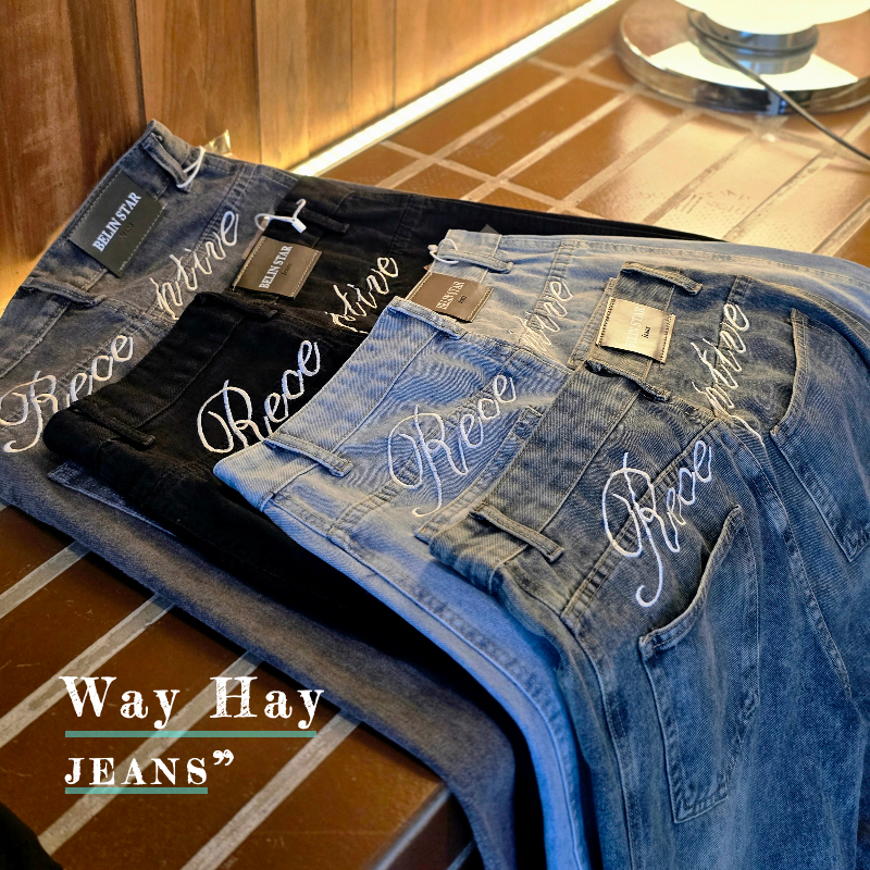 ทรงบาเรล Baggy jeans ลายปัก กางเกงยีนส์เอวสูง ขากระบอกใหญ่ เอวเข้ารูป ใส่สบาย ผ้าไม่บาดผิว แนะนำให้เทียบไซส์ตามตาราง