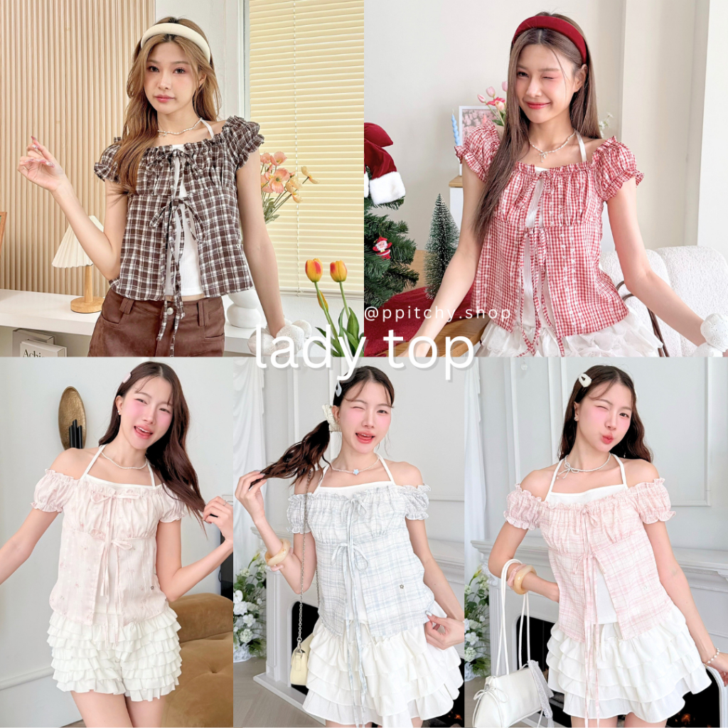 ppitchy.shop 🤍 Lady Top - เสื้อแขนตุ๊กตาผูกหน้าสองชั้น มีมากกว่า 5 สี