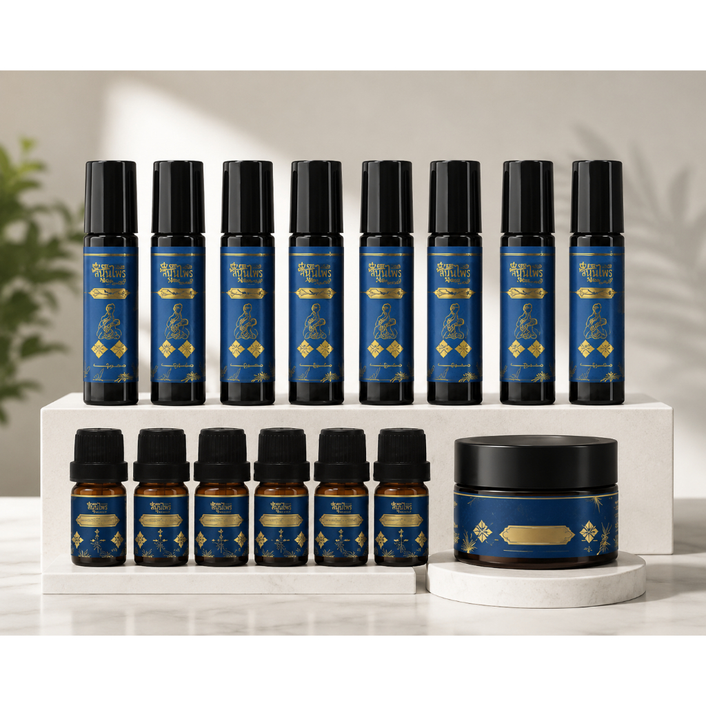 สุขกายะ ยานวดคลายเส้น กลิ่นกาสะลอง ตำรับวัดโพธิ์ ซื้อ 8 ขวด (12ml) ขวดเล็ก 6 ขวด (3ml) และ บาล์มสุขกายะ 1 กป (3ml)