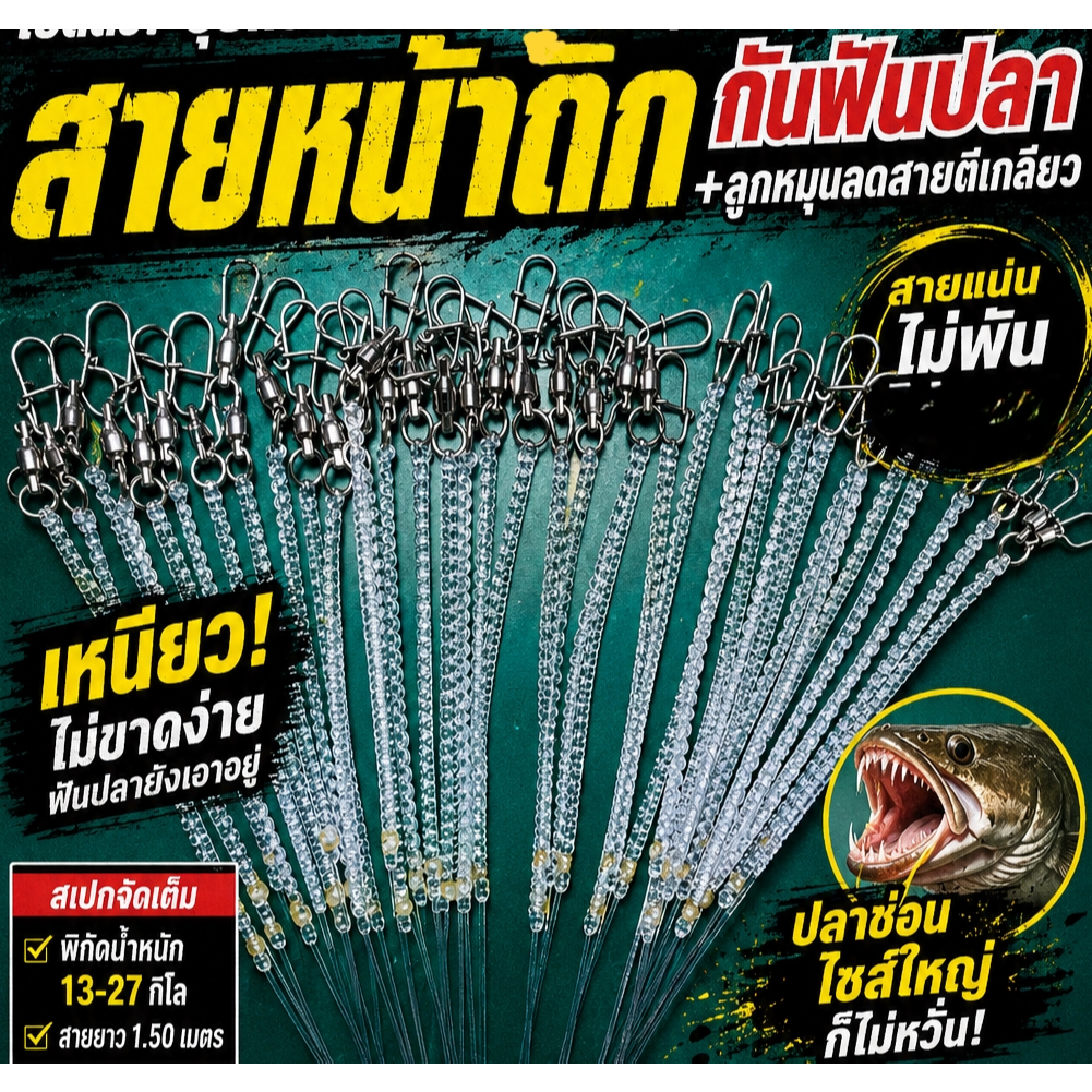 สายช็อคลีด สายหน้าถัก shock leader 1 เส้น ตกปลาช่อน ตกปลาชะโด สายหน้าถัก ยาว 1.50 เมตร