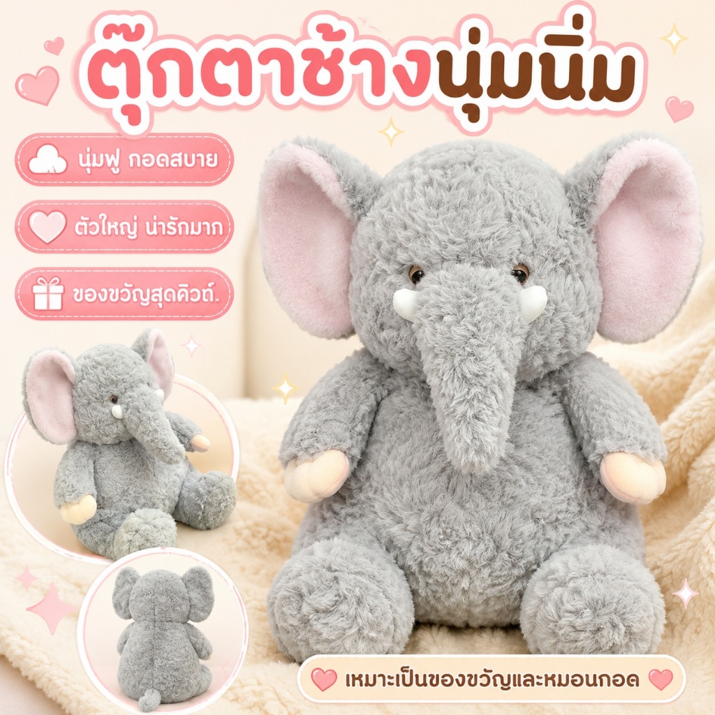 ตุ๊กตาช้างขี้เกียจ ช้างน่ารัก นอนหลับสบาย หมอนตุ๊กตา ของขวัญปลอบโยน