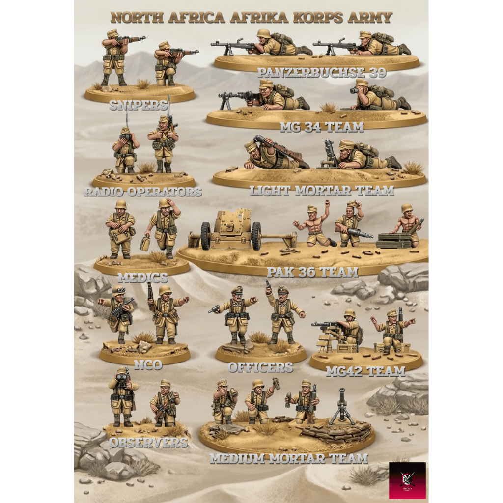 (March to Hell WW2: Africa) - Afrika Korps - miniature war game โมเดลทหาร 28mm (Unpainted)