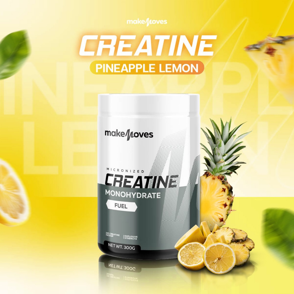 MakeMoves New Creatine Pineapple Lemon (300g.) - ครีเอทีนผง 5000 มก. รสชาติใหม่ เพิ่มแรง กล้ามเนื้อ 