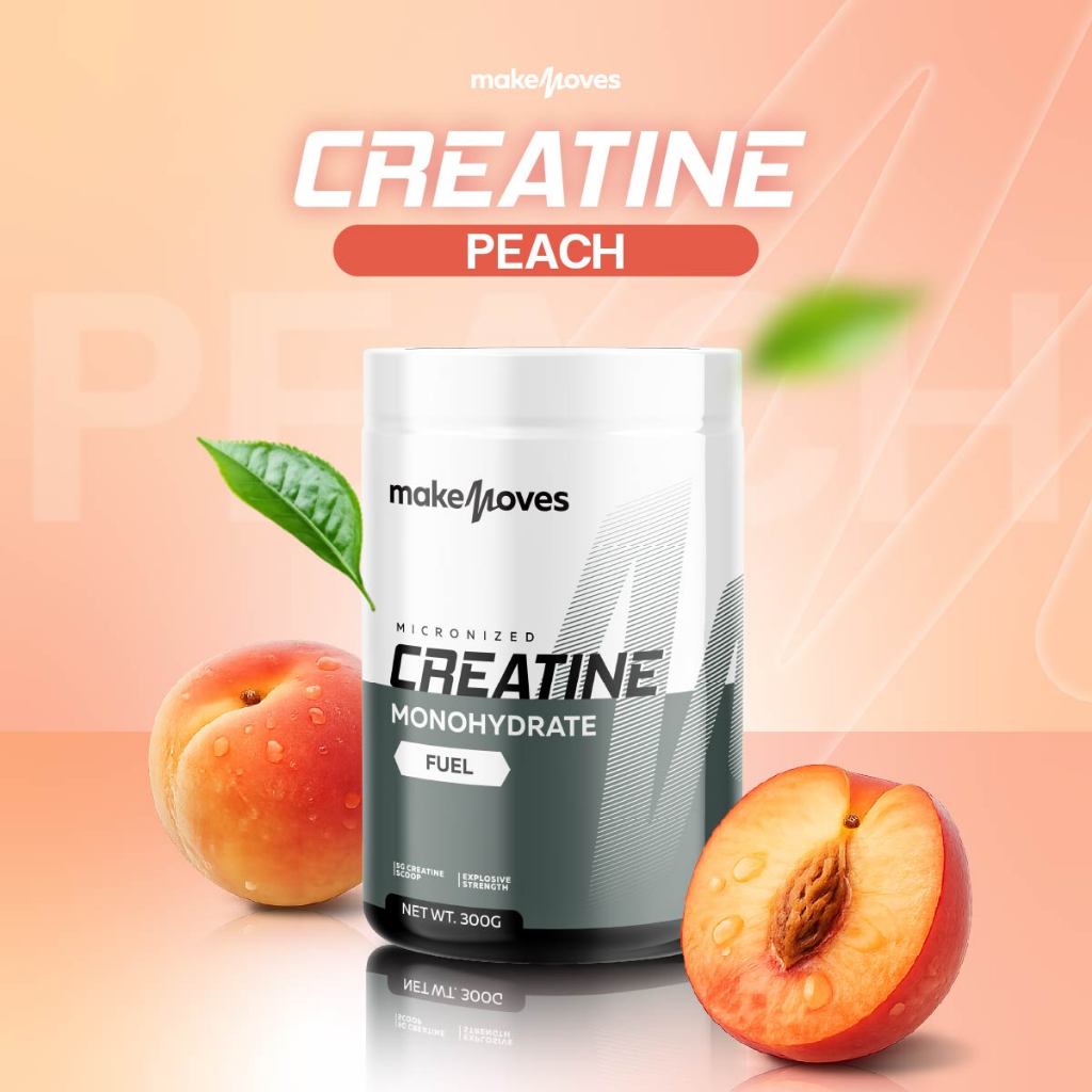 MakeMoves Creatine Peach (300g.) - ครีเอทีนผง 5000 มก. รสพีช เพิ่มแรง กล้ามเนื้อ ฟื้นตัวเร็วขึ้น