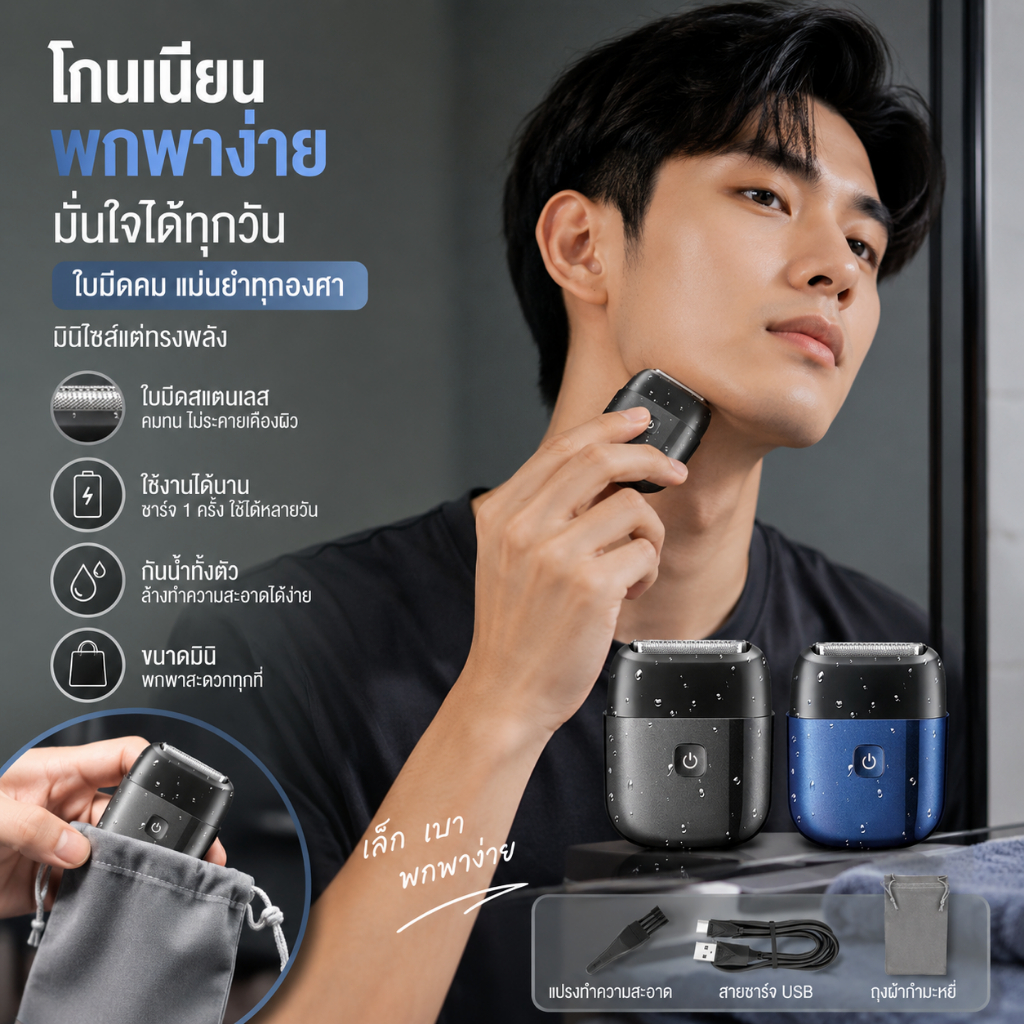 Langton เครื่องโกนหนวดไฟฟ้า ENCHEN MS002 หัวโกน 3 ชิ้น ใช้งานได้ทั้งเปียกและแห้ง