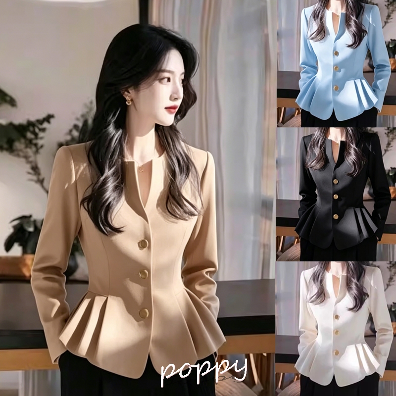 poppy#เสื้อผู้หญิงแขนยาว สไตล์ฝรั่งเศส เข้ารูปช่วงเอว ชายเสื้อจีบ เรียบหรูดูดี มีเอกลักษณ์ มีให้เลือกหลายสี#99315