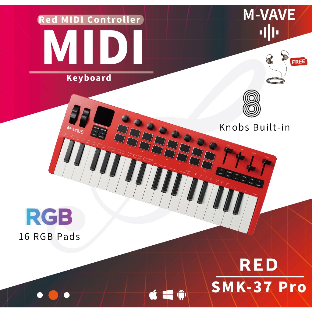 M Vave SMK-37 PRO สี Red คีย์บอร์ดใบ้ M Vave SMK37 PRO Midi Keyboard