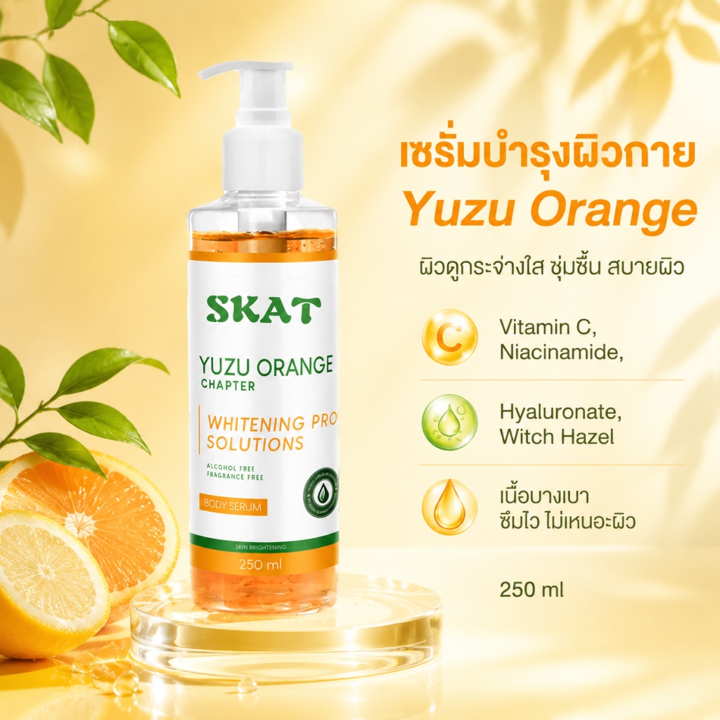 SKAT Yuzu Orange Body Serum 250 ml บอดี้เซรั่มส้มยูซุ เข้มข้น เผยผิวเรียบเนียน กระจ่างใส