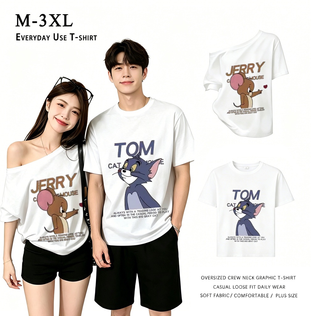 เสื้อยืดคู่หลวม M-3XL ความรู้สึกของการออกแบบเสื้อยืดหลวมเสื้อยืดสาวอวบ"เสื้อยืดสวยๆผู้หญิง "เสื้อยืดแขนสั้นสีขาวเสื้อยืด