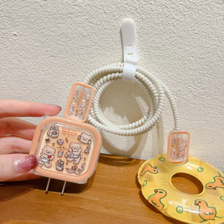 🔥 พร้อมส่ง🔥20W ชุดตกแต่งสายชาร์จลายการ์ตูน ที่ครอบหัวชาร์จ ที่ถนอมสายชาร์จ ลายการ์ตูนน่ารัก