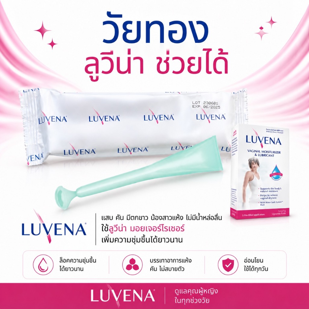 ขายปลีก 1 หลอด LUVENA Vaginal Moisturizer & Lubricant เจลสอดสำหรับผู้มีอาการช่องคลอดแห้ง