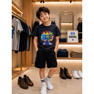เสื้อยืดเด็กชาย เนื้อผ้าคอตตอน100 สกรีนลายสุดเท่ห์