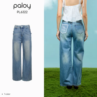 Paloy - PL6322 Picnic Jeans กางเกงยีนส์ขายาวกระเป๋าหลังและเอวดีเทลลูกไม้ (Camellia Days)