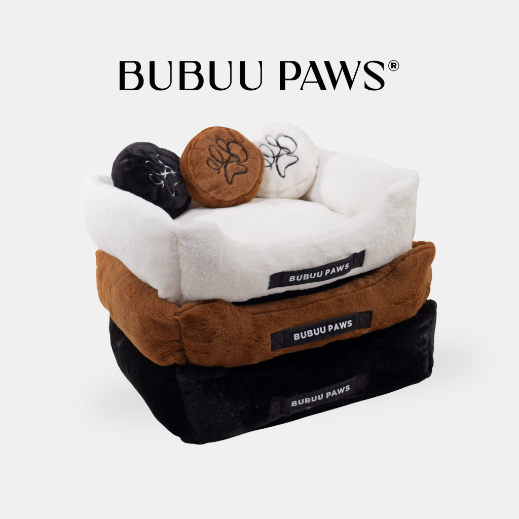 Bubuu Paws Pet Bed — ที่นอนสัตว์เลี้ยง (ขนเฟอร์พรีเมียม) พร้อมหมอน ใยขนห่านเทียม นุ่มสบาย ถอดซักได้