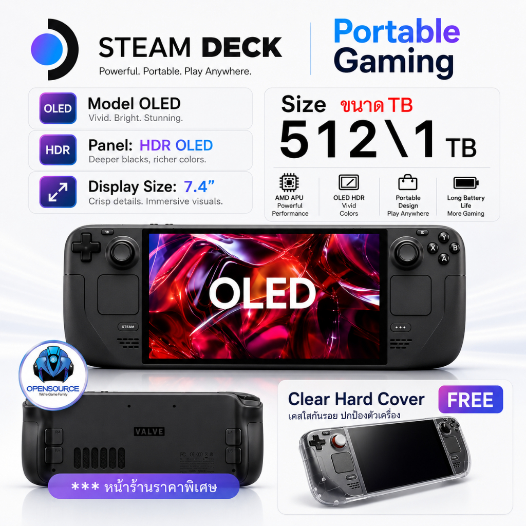[เกมส์เล่นได้ทุกที่ กราฟฟิคไม่หน่วงเหมือน Windows-สต๊อกในไทย]Steam Deck OLED เบาขนาด 512 หรือ 1TB มือหนึ่ง ยังไม่แกะซีล ราคา ถูกที่สุด ดีลบีเคเค รูปภาพหลัก
