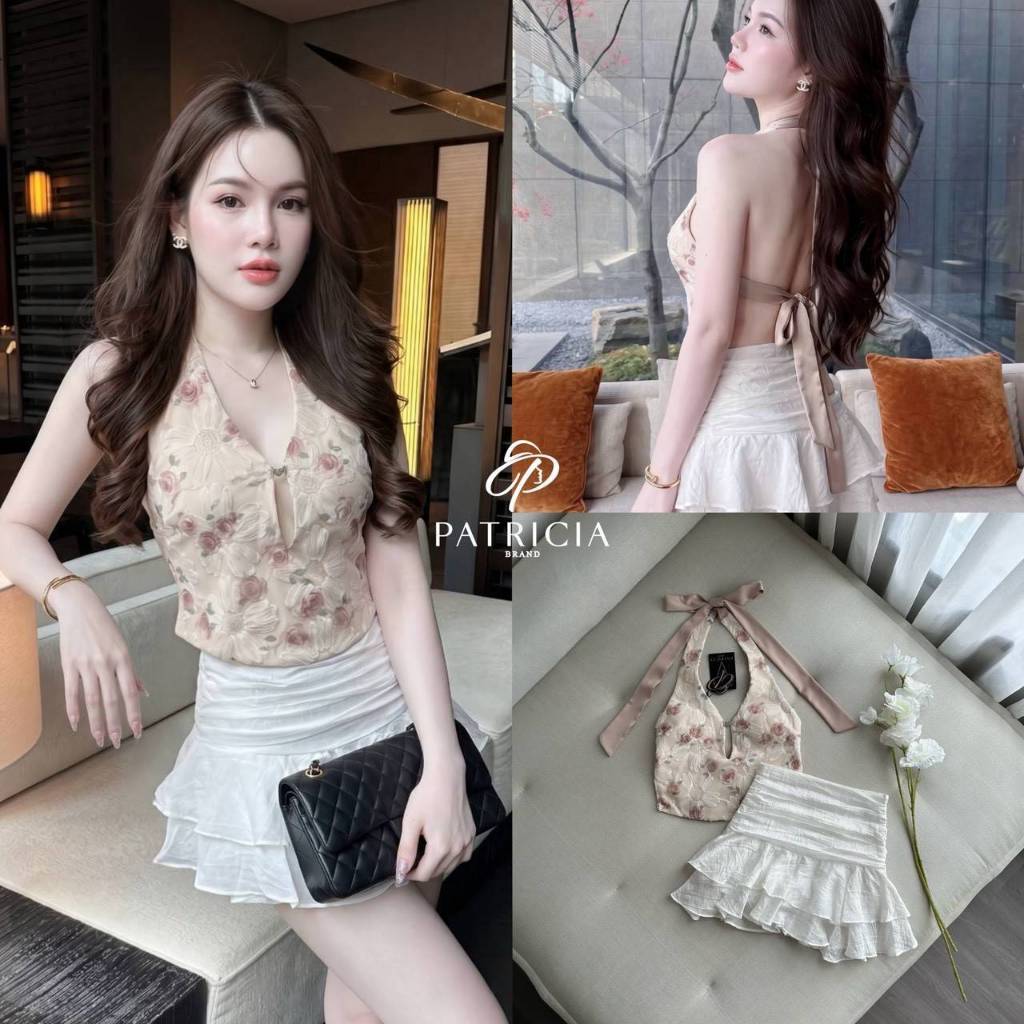 >>PATRICIA​<< PRC 51948 Set 2ชิ้น เสื้อ+กระโปรง🔥 ตัวเสื้อออกแบบเป็นทรงผูกคอ ผูกหลัง