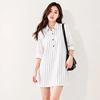 🔥เดรสเชิ้ตลายทาง ไซส์ S-5XL🔥 เสื้อเชิ้ตเดรสผู้หญิง QUILLA Plus Size ผ้าคอตตอน ใส่สบาย ไม่ร้อน