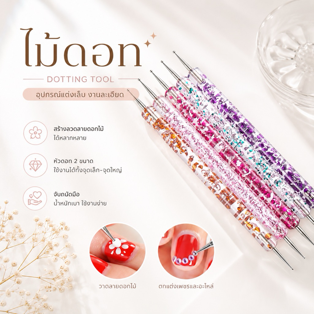 ไม้ดอทลายกลิตเตอร์ เซต5อัน Dotting tool ไม้ดอท ไม้ดอทใช้เพ้นท์