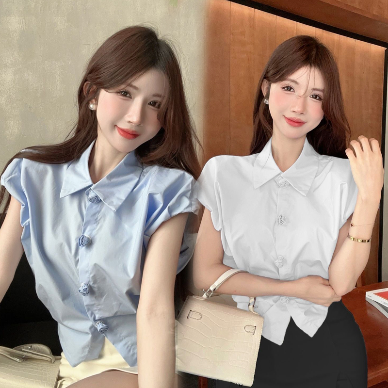 Dahong 💖W590  เสื้อเบลาส์ลําลอง เสื้อโปโล แขนสั้น แขนพอง แฟชั่นฤดูร้อน สีพื้น สไตล์เกาหลี สําหรับผู้หญิง