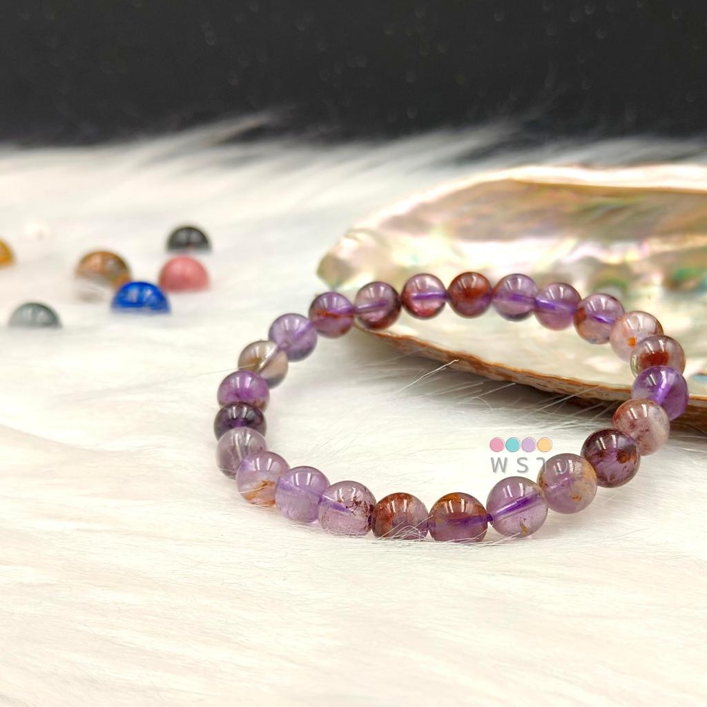 (พราว)โป่งข่ามอเมทิสต์ หรือ แก้วจอมขวัญ (Phantom Amethyst) ขนาด 8 มม. เมตตามหานิยม ปัดเป่าสิ่งร้าย มีเสน่ห์เบาๆ