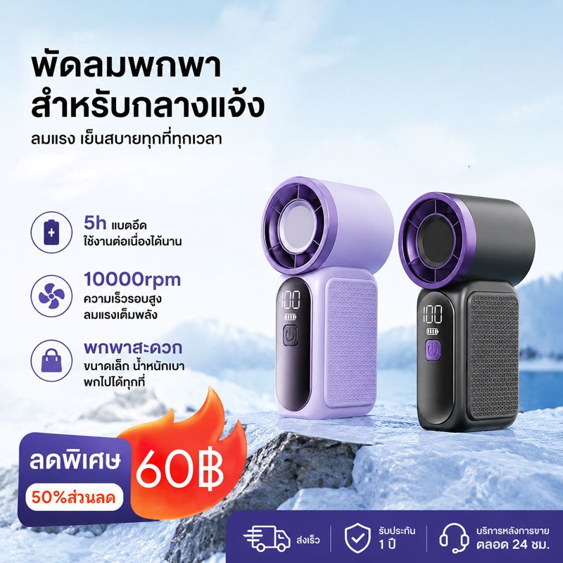 พัดลมพกพา 5hอายุการใช้งาน พัดลมแคมป์ปิ้ง พัดลมไอเย็นพกพา พัดลมพกพาชาร์จแบตได้ พัดลมเล็กสำหรับเด็ก พัดลมพกพาเด็ก 10000rpm