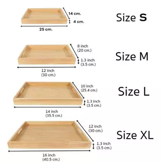 ถาดไม้ ถาดเสิร์ฟ ถาดเสิร์ฟสี่เหลี่ยม ถาดไม้ ขนาดใหญ่ Wooden Tray ไม้ยางพารา จากไม้แท้ธรรมชาติ มี 4 ไซส์