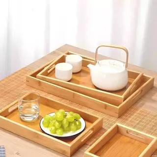 ถาดไม้ ถาดเสิร์ฟ ถาดเสิร์ฟสี่เหลี่ยม ถาดไม้ ขนาดใหญ่ Wooden Tray ไม้ยางพารา จากไม้แท้ธรรมชาติ มี 4 ไซส์