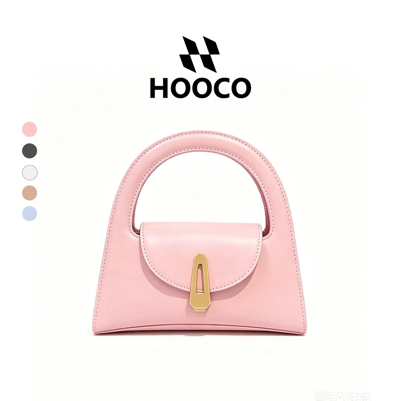 HOOCO กระเป๋า สำหรับผู้หญิง กระเป๋าถือสไตล์วินเทจ ล็อคคลาสสิก ดีไซน์เฉพาะตัว สะพายข้างได้ มินิมอลหรูหรา