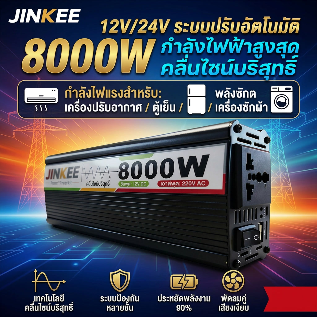 FREE แปลงไฟ12v เป็น 220v 12V TO 220V 24V อินเวอร์เตอร์โซลาร์เซลล์ 5000W อินเวอร์เตอร์ 8000W JINKEE อินเวอร์เตอร์ไฟ