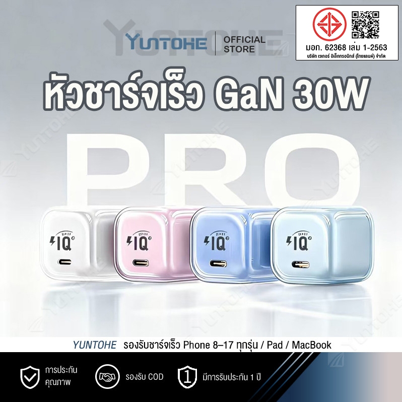ชุดชาร์จ PD 30W GaN สายชาร์จ Type C to type c หัวชาร์จเร็ว iQ Fast Charger USB Li cable สำหรับ i6-15 i17 Android