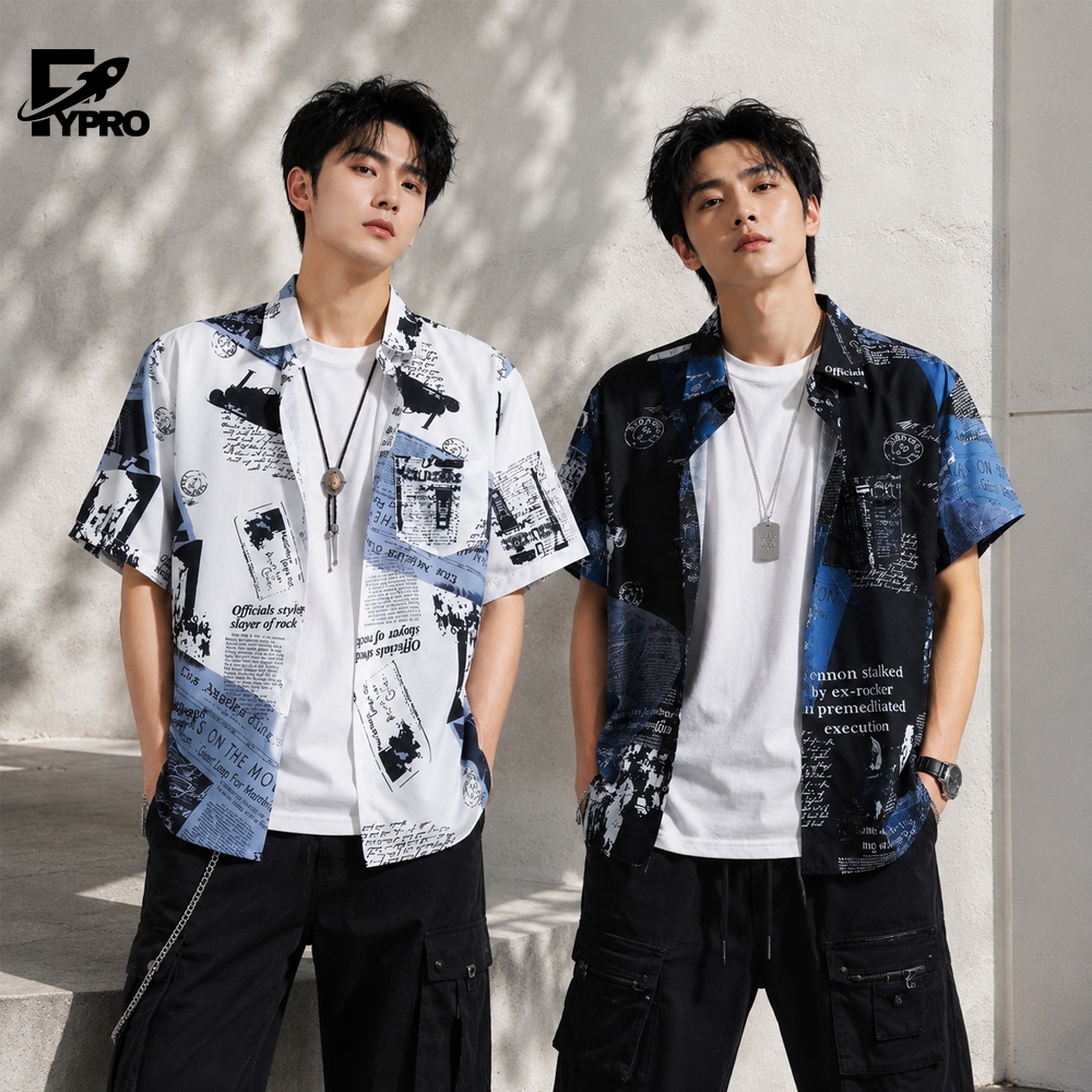 FYP เสื้อเชิ้ตแฟชั่น แขนสั้น สำหรับผู้ชาย ใส่เที่ยวเท่ๆ ไม่ร้อน