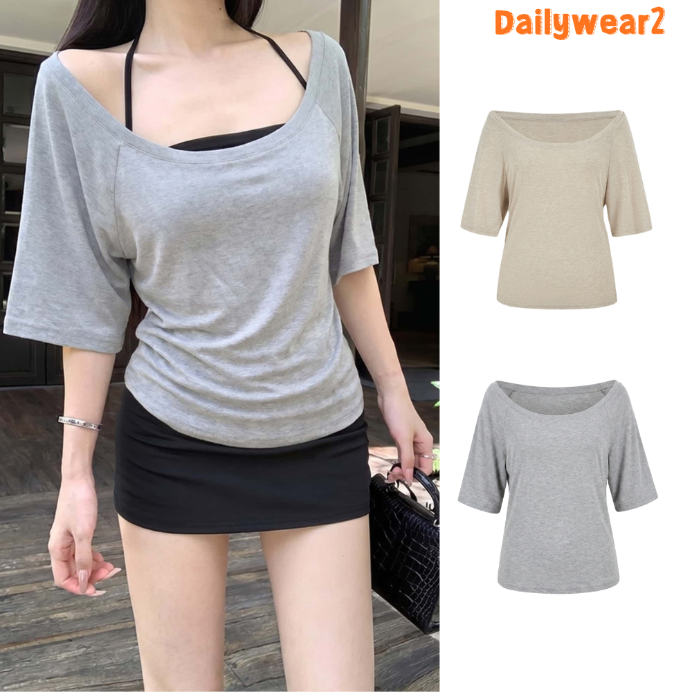 Dailywear พร้อมส่ง ✨ เสื้อยืดแขนสั้นสีเทาซีทรู 2026 ฤดูร้อนดีไซน์หลวมสำหรับผู้หญิง