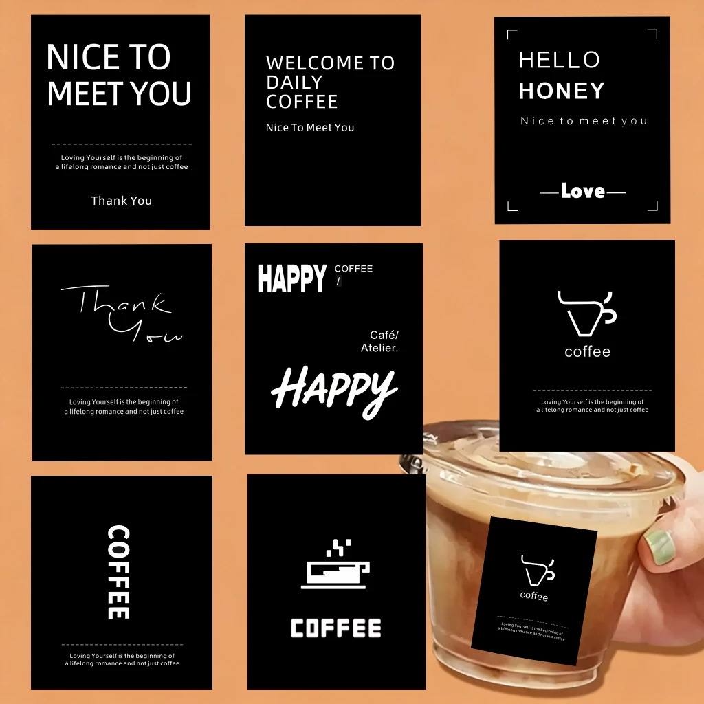 พร้อมส่ง⚡ สติ๊กเกอร์ติดแก้วกาแฟ สติกเกอร์Coffee (5x6 ซม.105 ใบ/ชุด) กันน้ำ100% PP H.2 กาแฟ ชานม Thank You สติกเกอร์