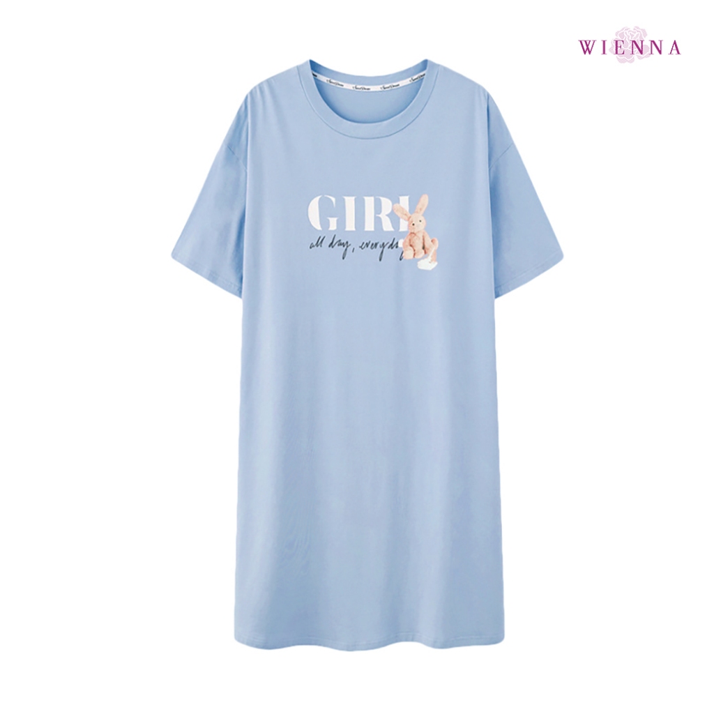 WIENNA SLEEPWEAR DN29300 ชุดนอนผ้า Cotton ชุดนอนรูปแบบ กระโปรง สีฟ้า สีเทา
